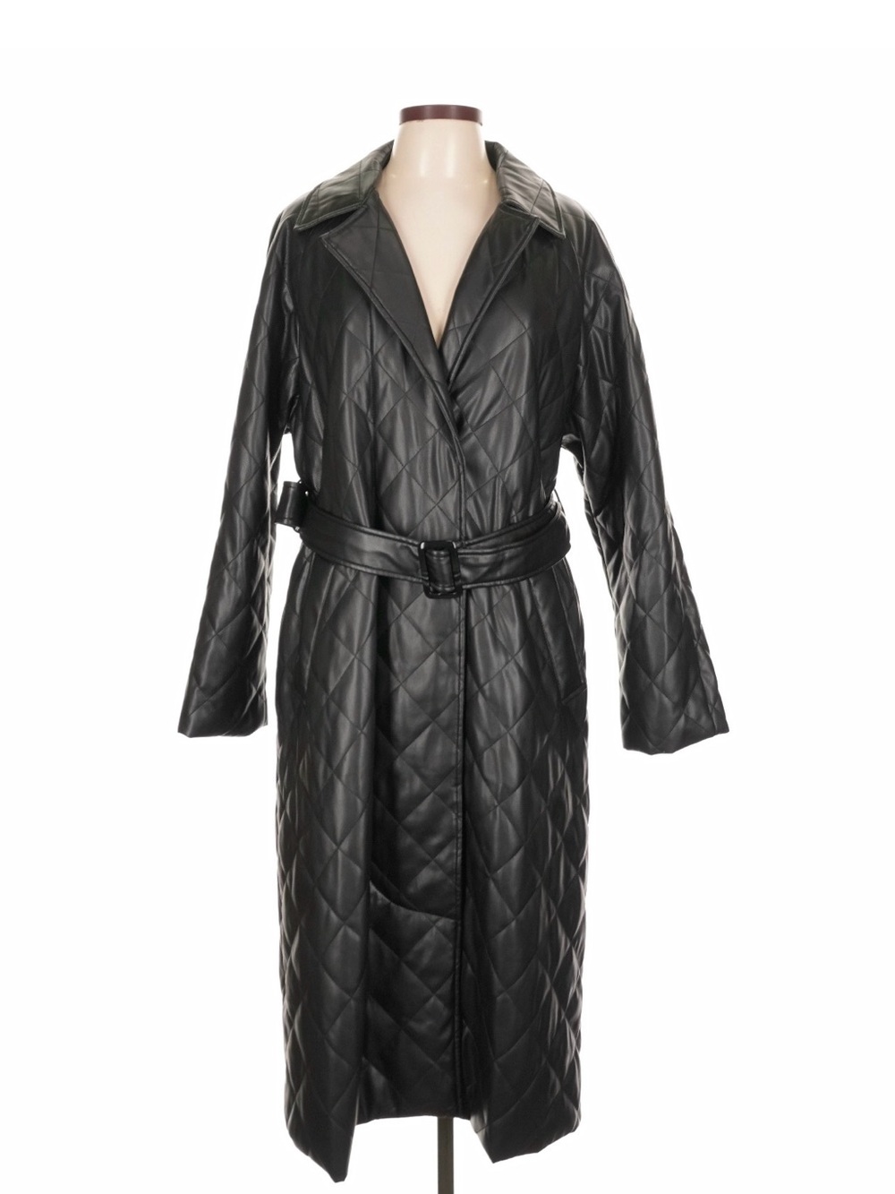 Bernardo Quilted Black Faux-Leather Trench Coat - Women's